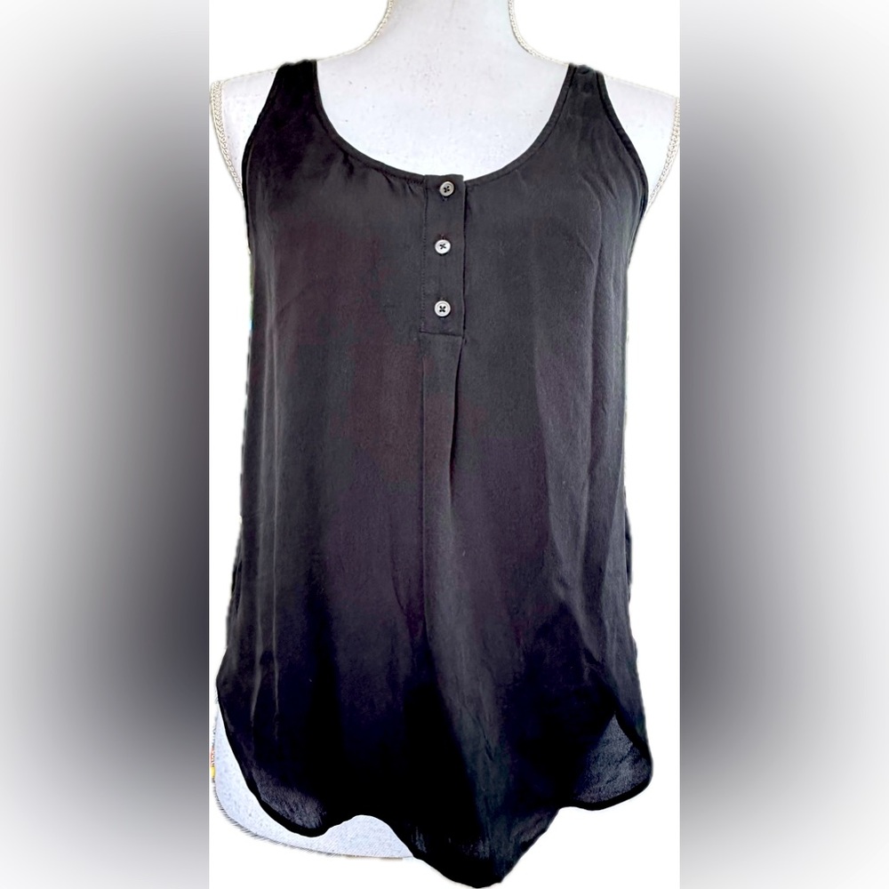 Black silk tank top with shell buttons